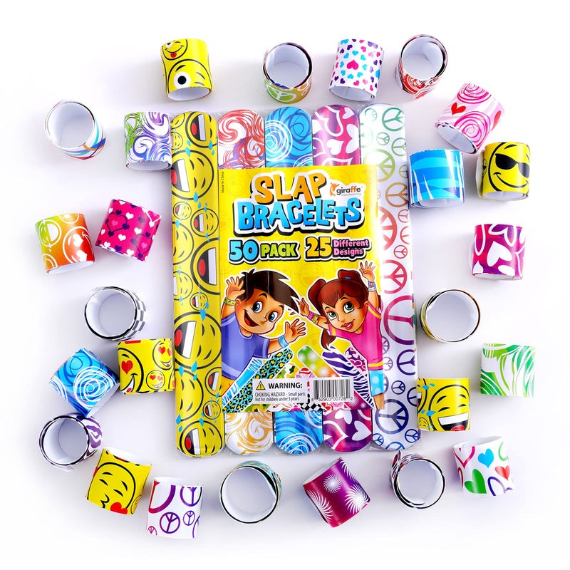 Giraffe Manufacturing Giraffe - 50 Pack Valentine Slap Bracelets for Kids - Multi Color Snap Bracelets Bulk - Friendship Band Toys - Stocking Stuffers Wristbands for Goody Bag - Easter Basket Fillers Party Favors for kids - Image 3